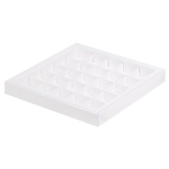 Коробка на 25 конфет с пластиковой крышкой Белая 24,5х24,5х3 см
