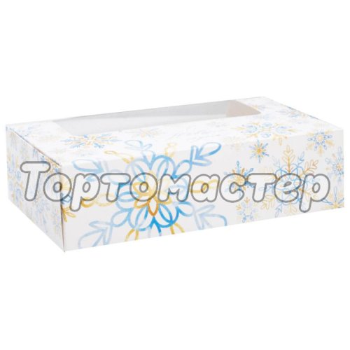 Коробка на 4 эклера и эскимо с окном Снежинки 25х15х7 см