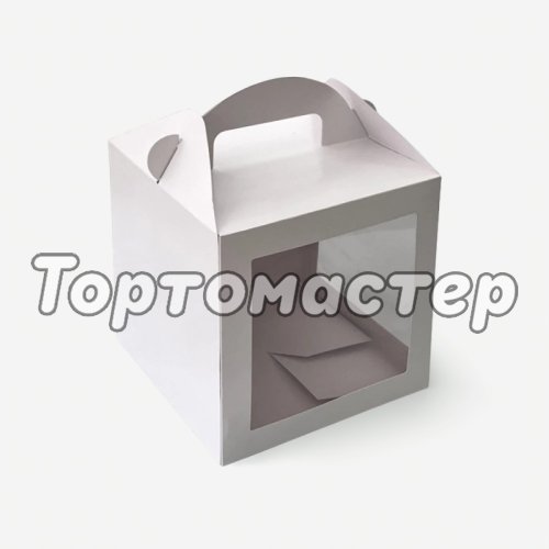 Коробка с ручкой и окном белая 18х18х18 см КУ-395   КУ-00395