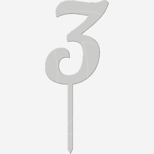 Топпер декоративный акриловый "Цифра 3 на палочке" Серебро 6,5 см ТСК44.3