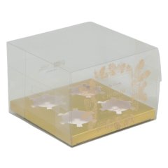 Коробка на 4 капкейка с прозрачной крышкой Золотой Новый Год 16х16х11,5 см 9667440