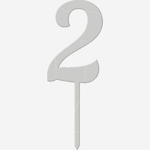 Топпер декоративный акриловый "Цифра 2 на палочке" Серебро 6,5 см ТСК44.2