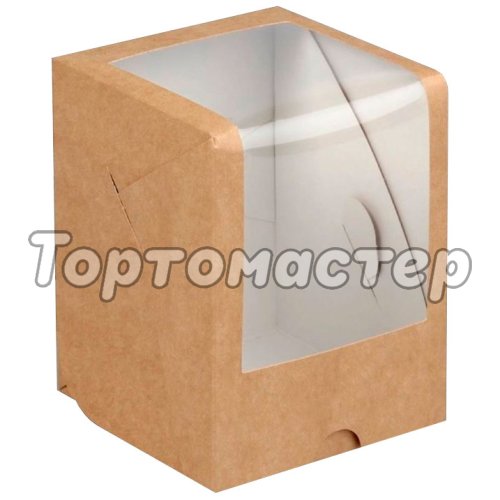 Коробка на 1 капкейк с окошком Крафт 12,5х9,5х9,5 см КУ-041