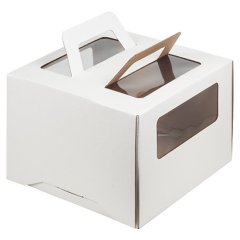 Коробка для торта с окном 7,5 см и ручкой белая 26х26х20 см 