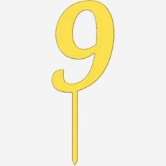 Топпер декоративный акриловый "Цифра 9 на палочке" Золото 6,5 см ТСК43.9
