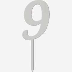 Топпер декоративный акриловый "Цифра 9 на палочке" Серебро 6,5 см ТСК44.9