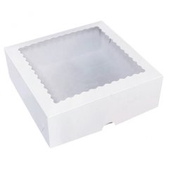 Коробка для печенья/конфет с фигурным окном Белая 20х20х7см 
