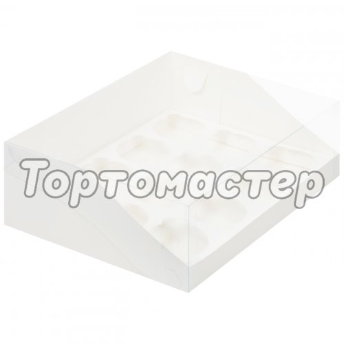 Коробка на 12 капкейков с пластиковой крышкой Белая