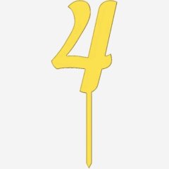 Топпер декоративный акриловый "Цифра 4 на палочке" Золото 6,5 см ТСК43.4