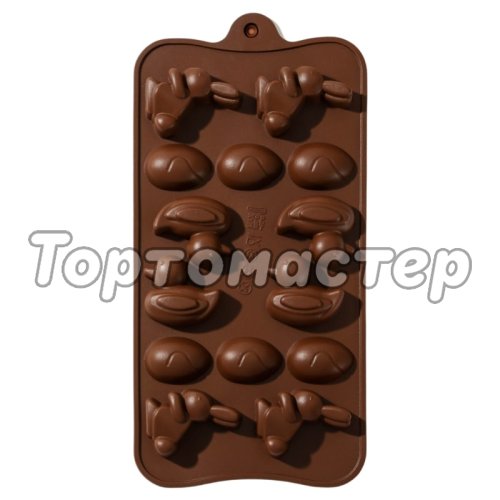 Форма силиконовая для шоколада "Зайцы, уточки и яйца" 2818739, СФ-111