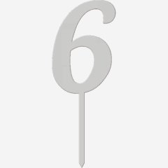 Топпер декоративный акриловый "Цифра 6 на палочке" Серебро 6,5 см ТСК44.6