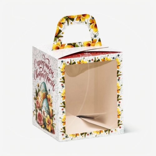 Коробка для торта/кулича с окном "С праздником Светлой Пасхи" 15х15х18 см 10249281