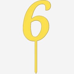 Топпер декоративный акриловый "Цифра 6 на палочке" Золото 5 см ТСК45.6
