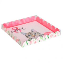 Коробка для сладостей с прозрачной крышкой "Котик 8 Марта" 21х21х3 см 5375991