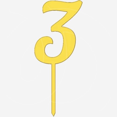 Топпер декоративный акриловый "Цифра 3 на палочке" Золото 6,5 см ТСК43.3