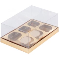 Коробка на 6 капкейков с прозрачной крышкой золото 040375 ф