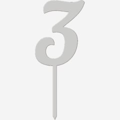 Топпер декоративный акриловый "Цифра 3 на палочке" Серебро 6,5 см ТСК44.3