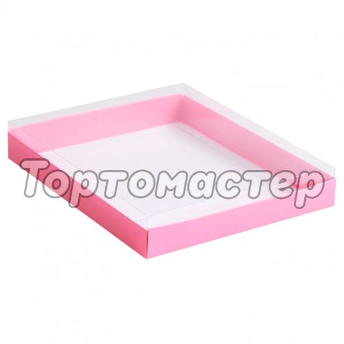 Коробка для сладостей с прозрачной крышкой Розовая 26х21х3 см