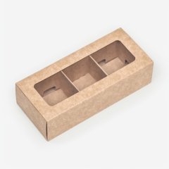Коробка на 3 конфеты с окном крафт 13х5х3 см КУ-559; 10127973