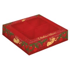 Коробка на 4 конфеты с окошком Ангелок на Новый год 12,6х12,6х3,5 см
