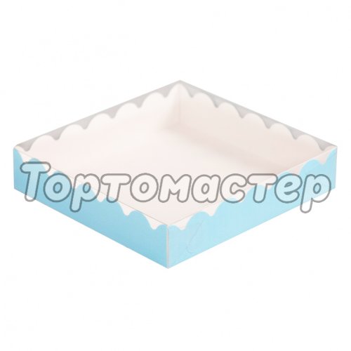 Коробка для печенья/конфет с прозрачной крышкой Голубая 15х15х3 см