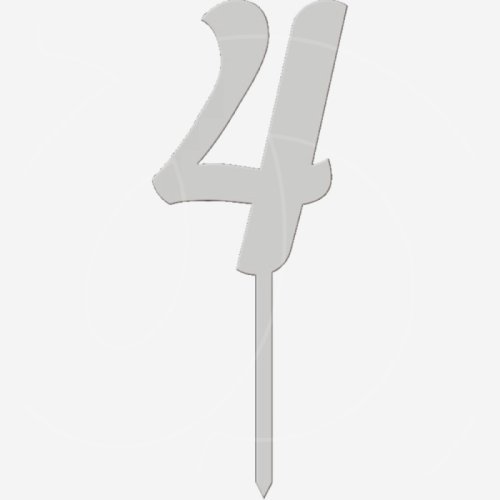 Топпер декоративный акриловый "Цифра 4 на палочке" Серебро 5 см ТСК46.4