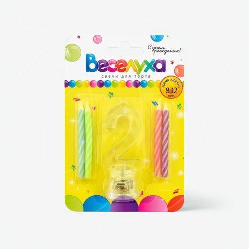Набор тортовых классических свечей с мигающим держателем Цифра "2" 701007-2	