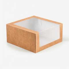 Коробка для торта с окном крафт 18х18х10 см 
