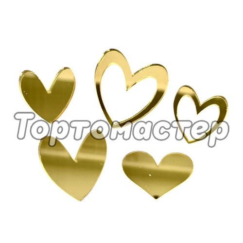 Набор топперов декоративных акриловых "Сердечки" Золото 5 шт 