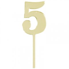 Топпер декоративный акриловый Цифра малая "5" Золото 