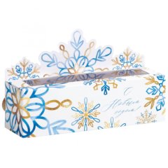 Коробка для макарон с окном "Снежинки" 18х5,5х5,5 см 6958214