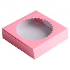 Коробка для печенья/конфет с окном Розовая 11,5х11,5х3 см