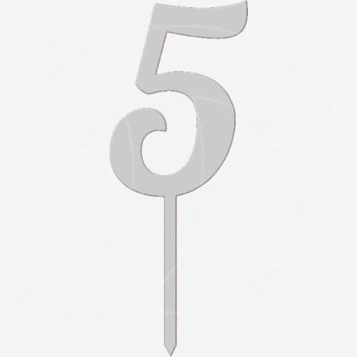 Топпер декоративный акриловый "Цифра 5 на палочке" Серебро 6,5 см ТСК44.5