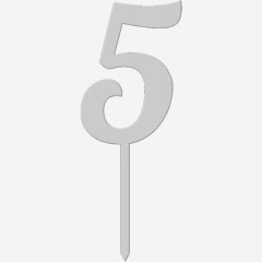 Топпер декоративный акриловый "Цифра 5 на палочке" Серебро 6,5 см ТСК44.5