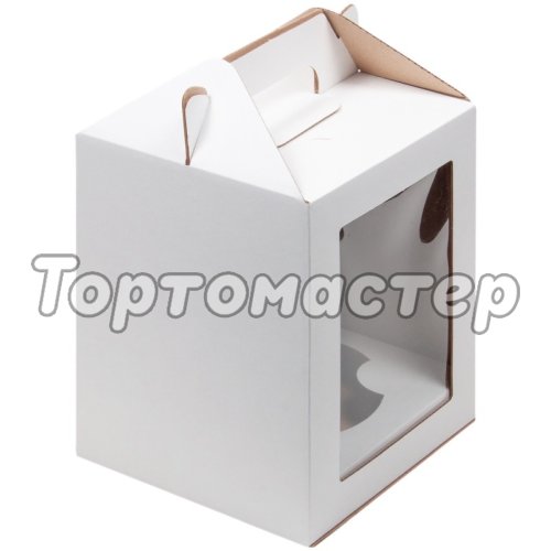 Коробка для торта/кулича с окошком и ложементом Белый 16х16х20 см 020800+020811