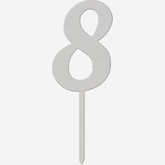 Топпер декоративный акриловый "Цифра 8 на палочке" Серебро 5 см ТСК46.8