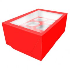 Коробка на 6 капкейков с окошком Красная 25х17х10 см КУ-081