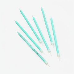 Свечи декоративные "Бирюзовые в крапинку" 14 см 6 шт 10603275