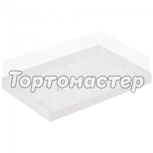 Коробка на 6 пирожных с пластиковой крышкой Белая 26,5х18х6 см
