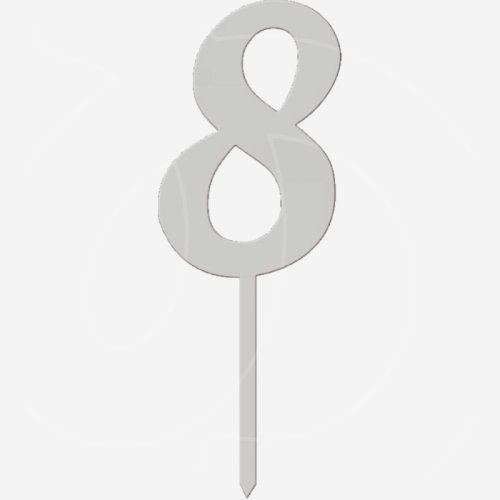 Топпер декоративный акриловый "Цифра 8 на палочке" Серебро 6,5 см ТСК44.8