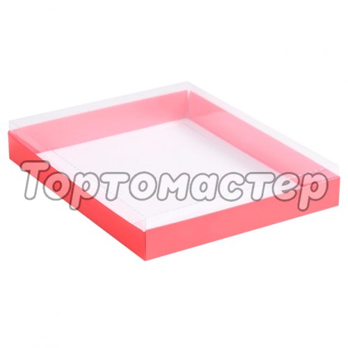 Коробка для сладостей с прозрачной крышкой Алая 26х21х3 см