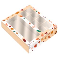 Коробка на 8 конфет и шоколадную плитку с окном "Листопад" 17,7х17,85х3,85 см 
