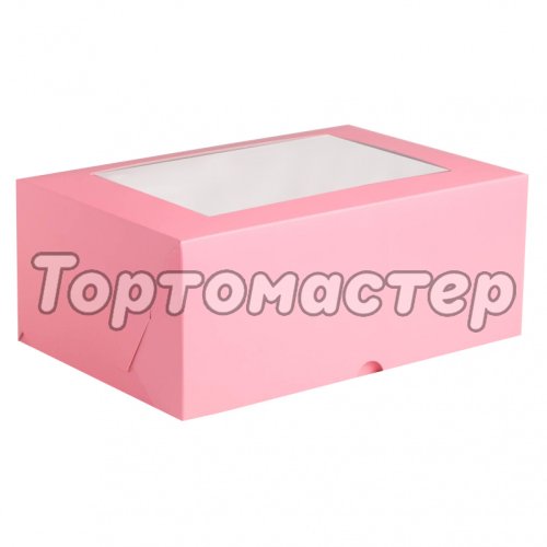 Коробка на 6 капкейков Розовая с окном