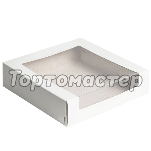 Коробка для торта/зефира с окном Белая ForGenika 22,5х22,5х6 см