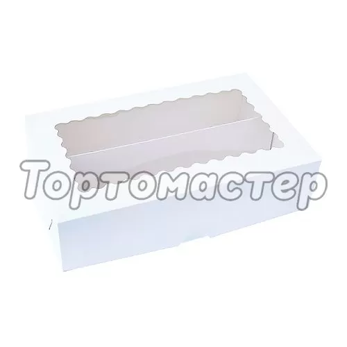 Коробка для макарон с фигурным окном белая 20х12х5,5 см 42012